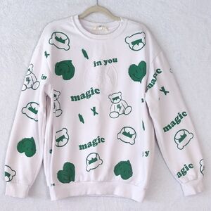 Design Vogue Men's White‎ & Green Streetwear Teddy Bear Sweater Size XXL